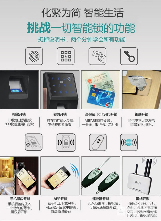 百思易智能鎖 防盜智能鎖/不銹鋼霸王鎖體/八種開鎖方式