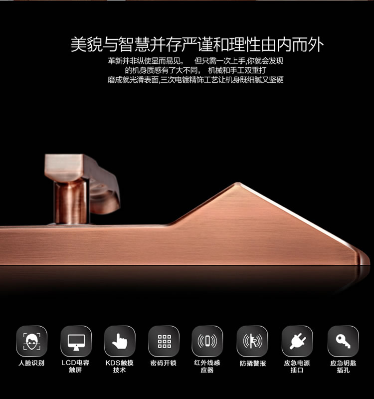 道思智能鎖 智能指紋鎖（金）智能觸摸開機、高亮度紅外燈