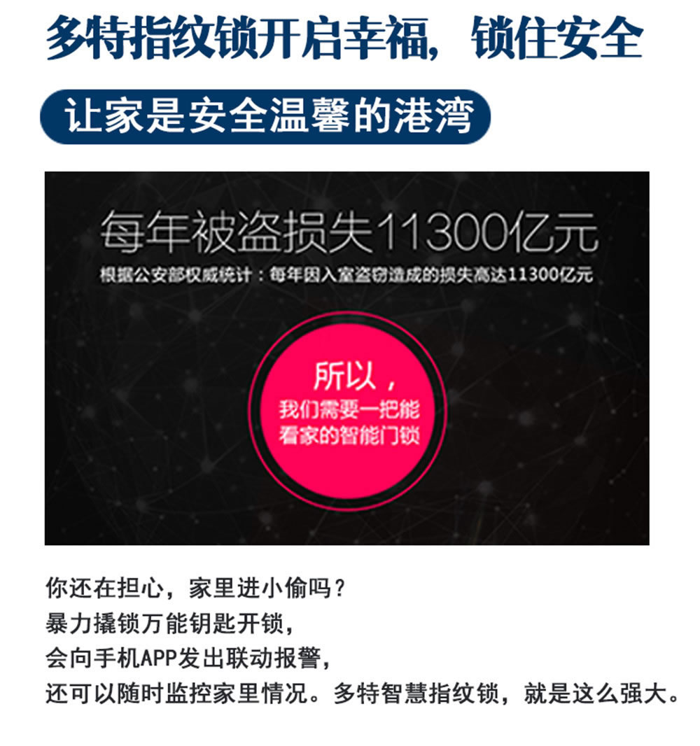 多特安全指紋鎖A6L-P 家用入戶門電子門鎖