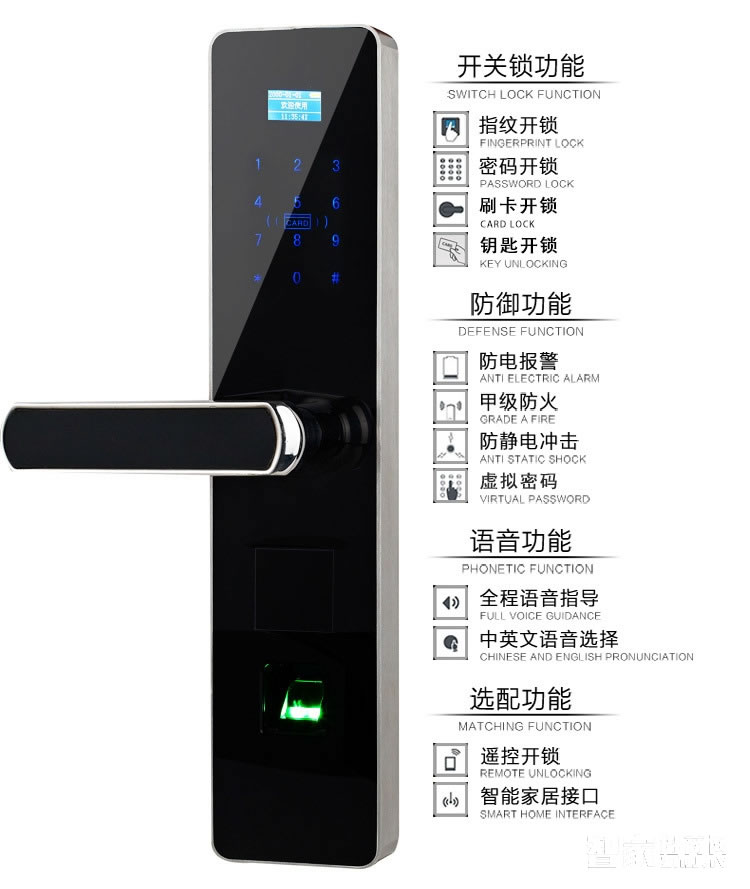 阿斯丹盾指紋密碼鎖超B級鎖芯、304不銹鋼材質