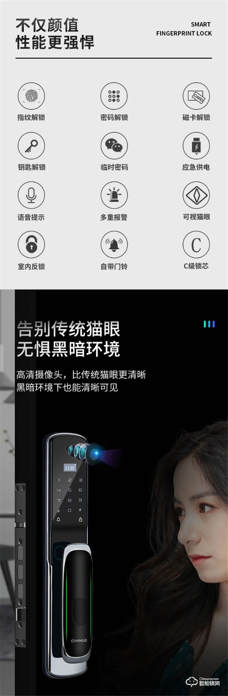 揚(yáng)子智能鎖 M118全自動可視貓眼智能鎖