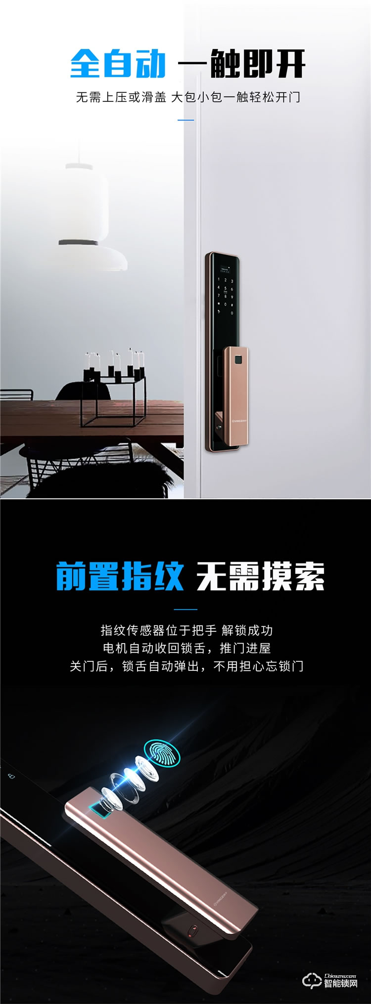 揚子智能鎖 Q8家用防盜門推拉式智能門鎖