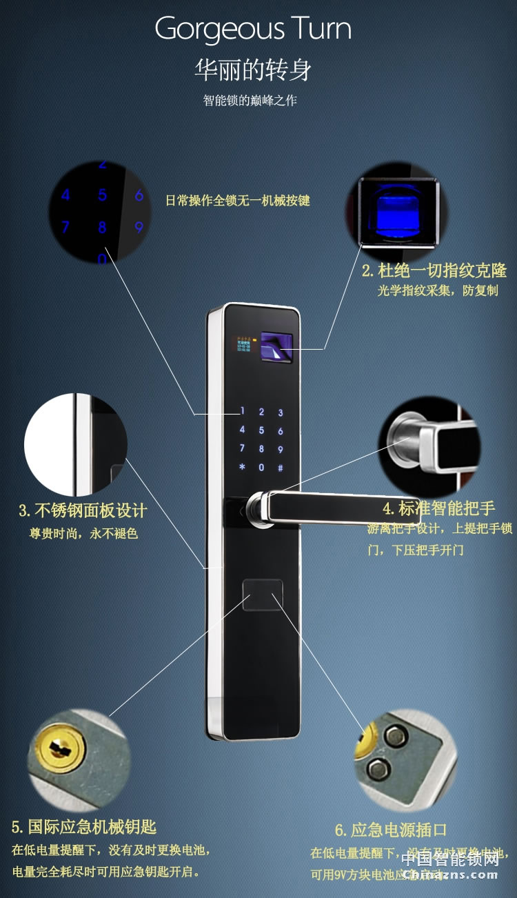 弘吉宇嘉智能鎖家用指紋鎖密碼鎖別墅大門專用電子鎖防盜門鎖R9