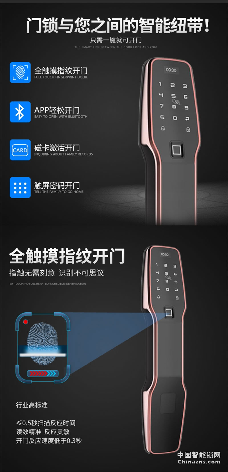 邦派全自動家用智能鎖 指紋鎖app微信密碼鎖