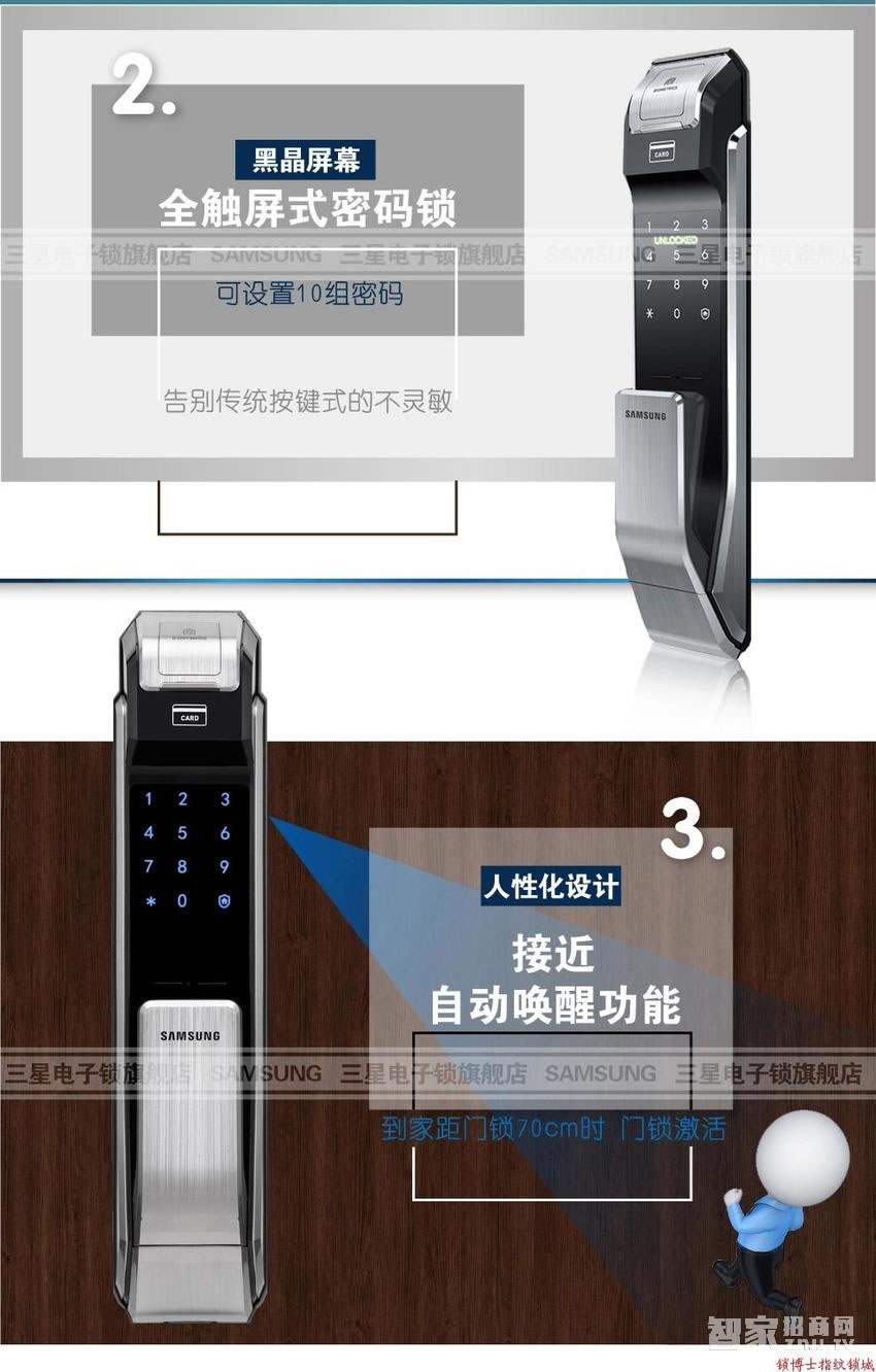 三星全自動指紋鎖 推拉式智能鎖 家用防盜門鎖