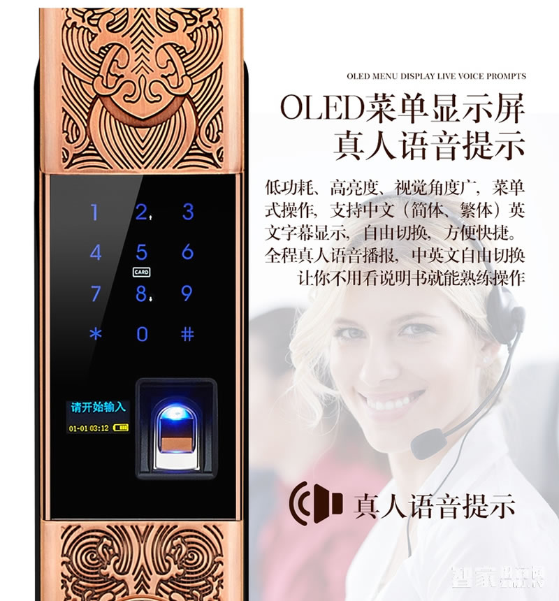 歐萊斯頓指紋鎖家用防盜大門 電子密碼APP開鎖