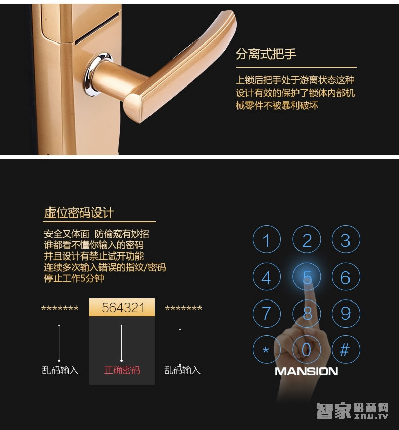 曼申滑蓋指紋鎖 家用防盜門鎖 智能門鎖刷卡鎖