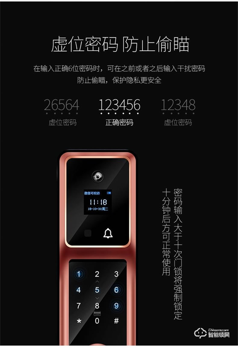 朗菲智能鎖 家用防盜門監(jiān)控攝像頭電子鎖