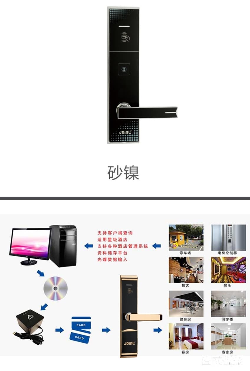 佳因特智能鎖酒店鎖GY9017金色防火鎖體、讀卡識(shí)別