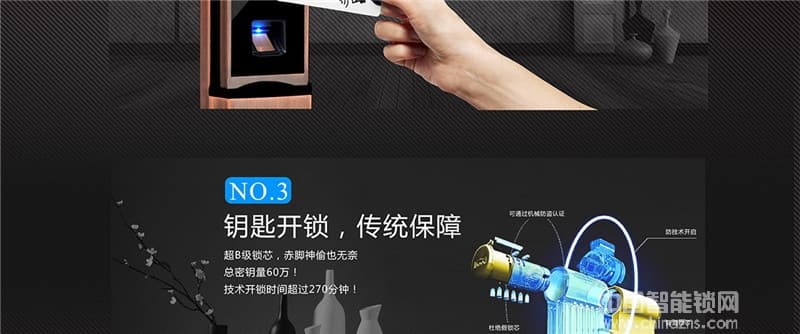 天喬紅古銅滑蓋智能指紋鎖 別墅防盜門鎖