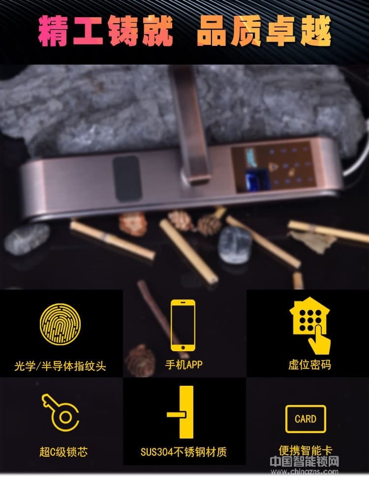 普賽羅指紋鎖 不銹鋼指紋鎖密碼鎖 家用防盜門鎖