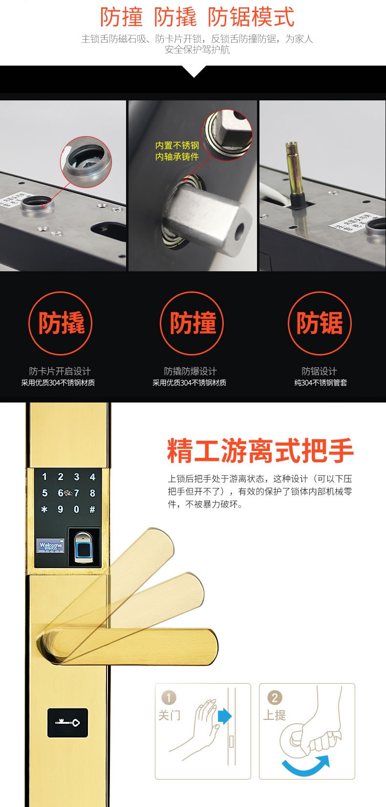 帥榮智能鎖 不銹鋼指紋識別鎖 電子感應(yīng)密碼鎖