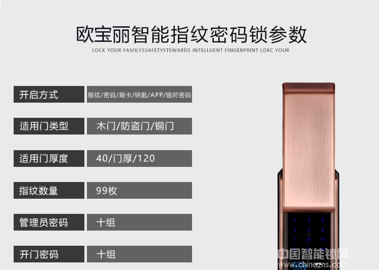 歐寶麗智能鎖 滑蓋AI智能鎖密碼指紋鎖 遠程控制智能鎖