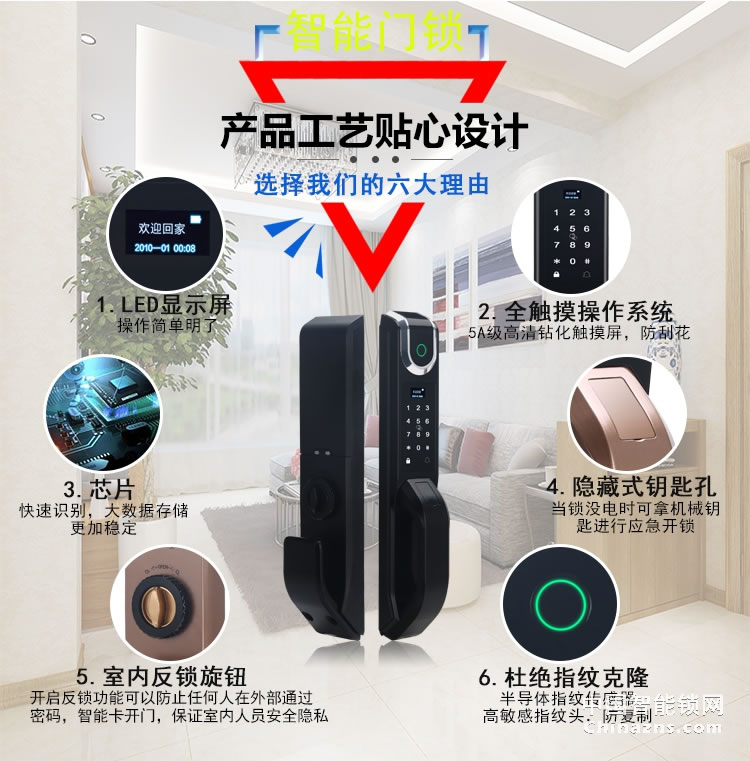 愛爾家家用指紋鎖D1 鋁合金全自動智能鎖