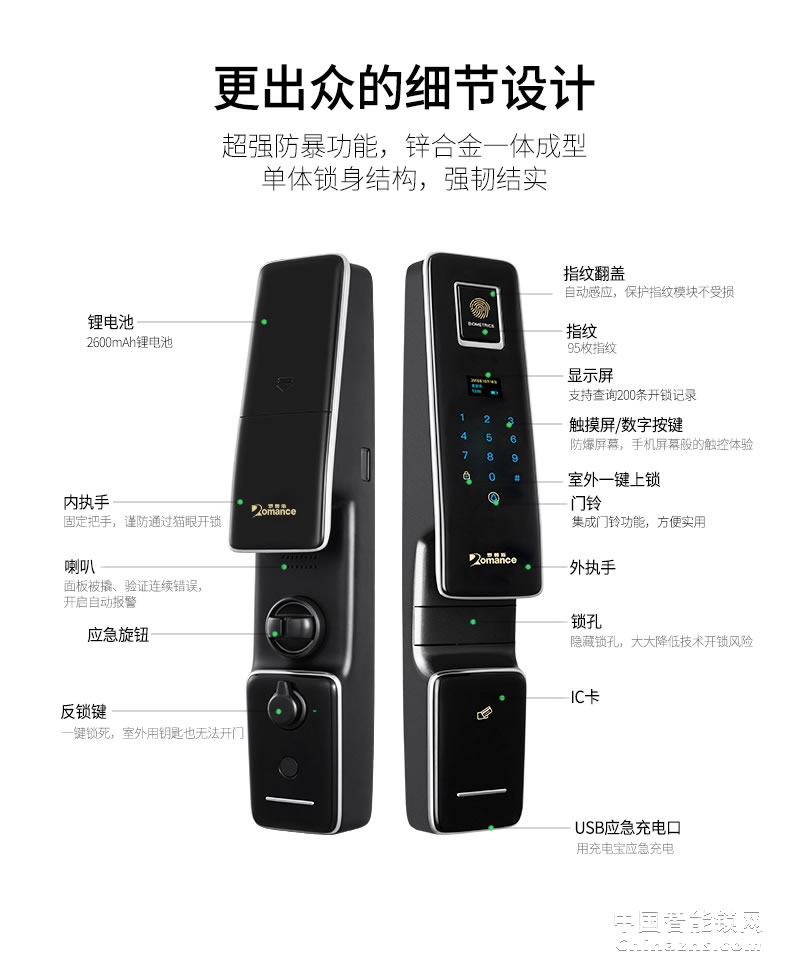 羅曼斯全自動(dòng)智能鎖DD1-1 家用防盜門指紋鎖密碼電子門鎖