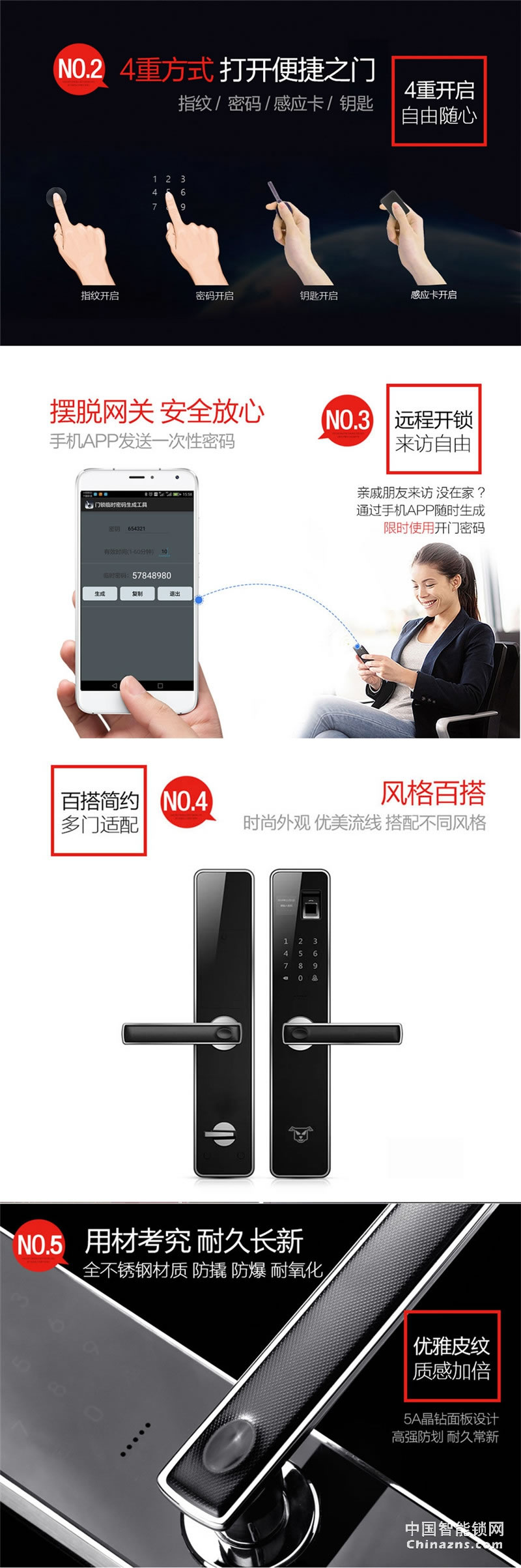 西巢不銹鋼指紋鎖 RSDXC-QS636 刷卡磁卡感應