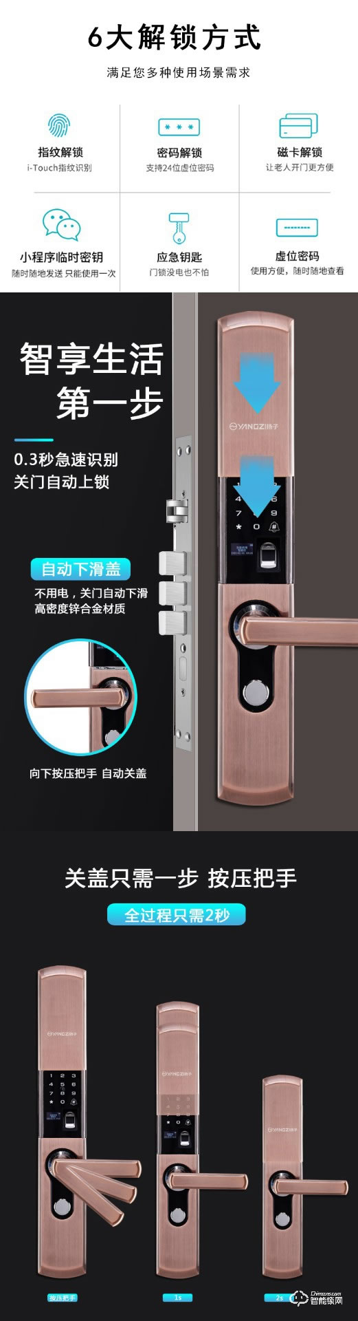 揚子智能鎖 B05半自動家用滑蓋智能鎖