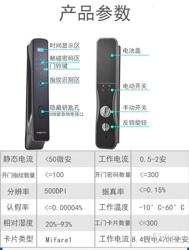 高利指紋鎖全自動(dòng)智能鎖自帶門鈴指紋密碼刷卡自動(dòng)上鎖