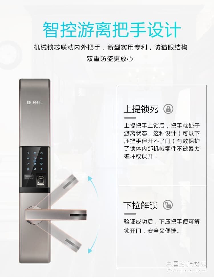 達文西滑蓋防盜門指紋鎖 DF580微信智能鎖 電子密碼鎖