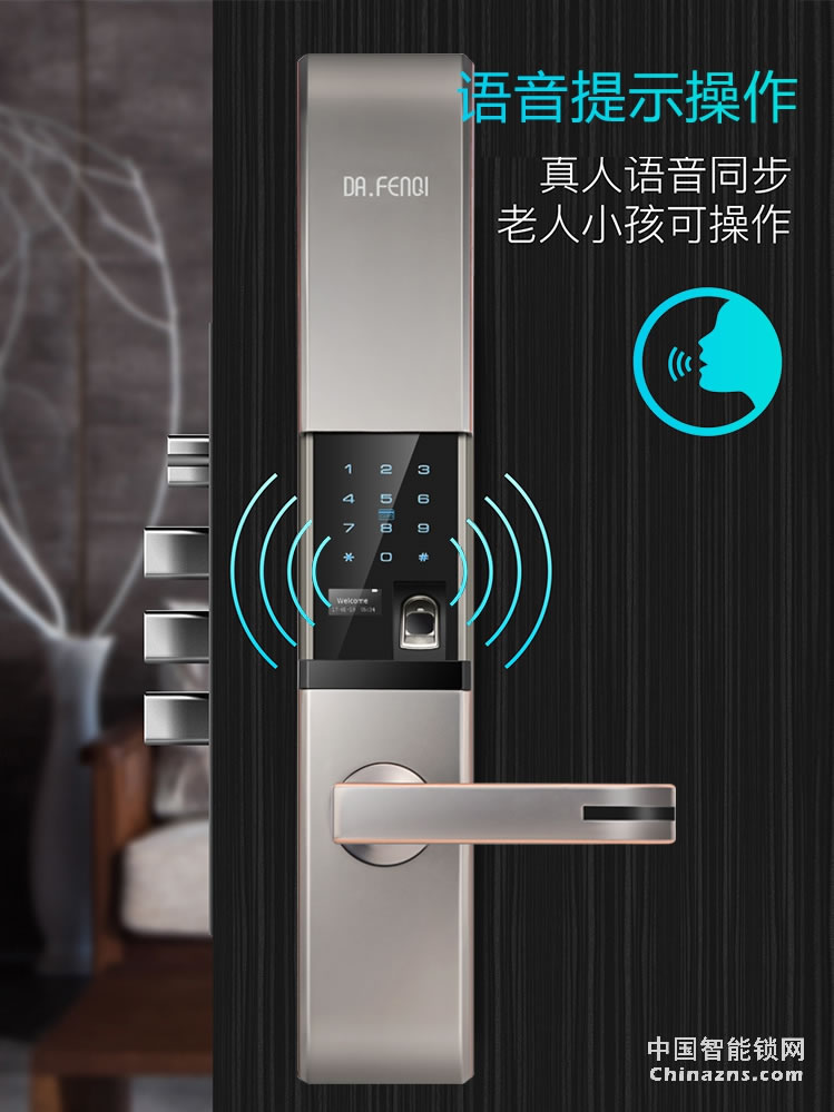 達文西滑蓋防盜門指紋鎖 DF580微信智能鎖 電子密碼鎖