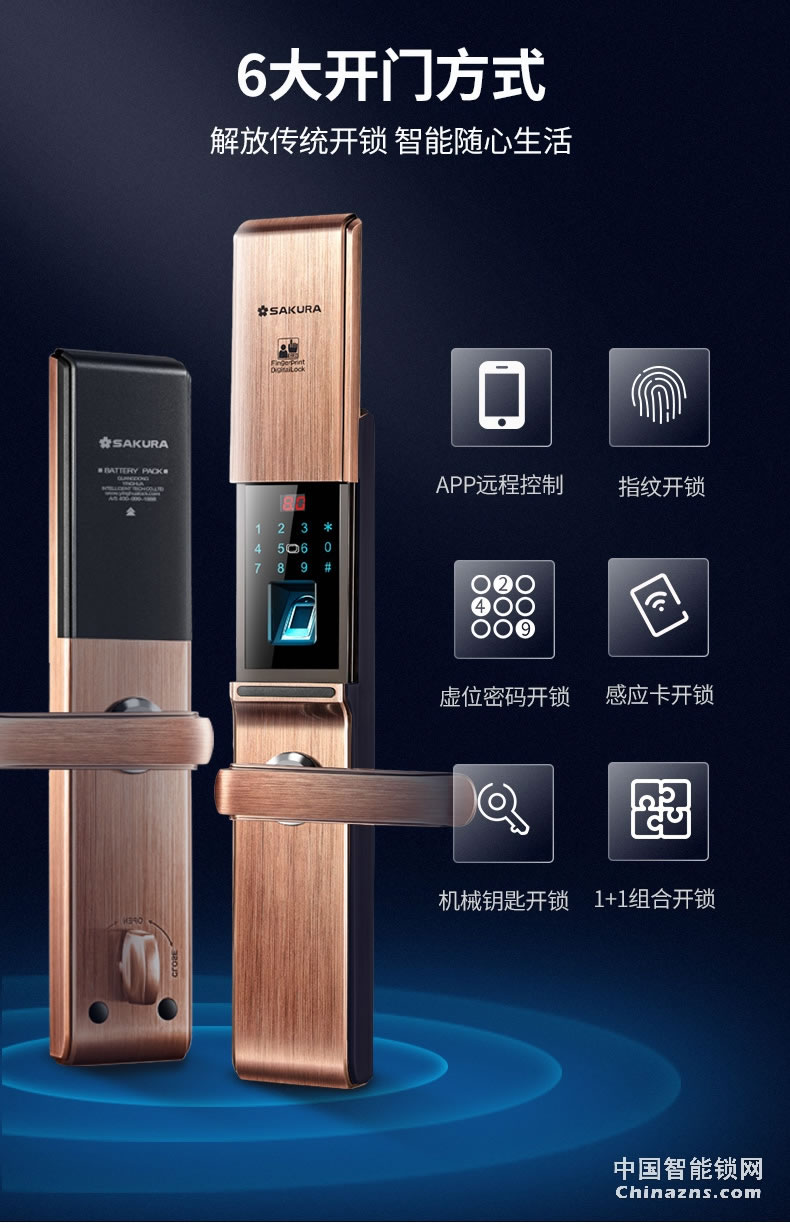 櫻花D8滑蓋指紋鎖 家用防盜門鎖感應卡電子手機app遠程房門智能鎖