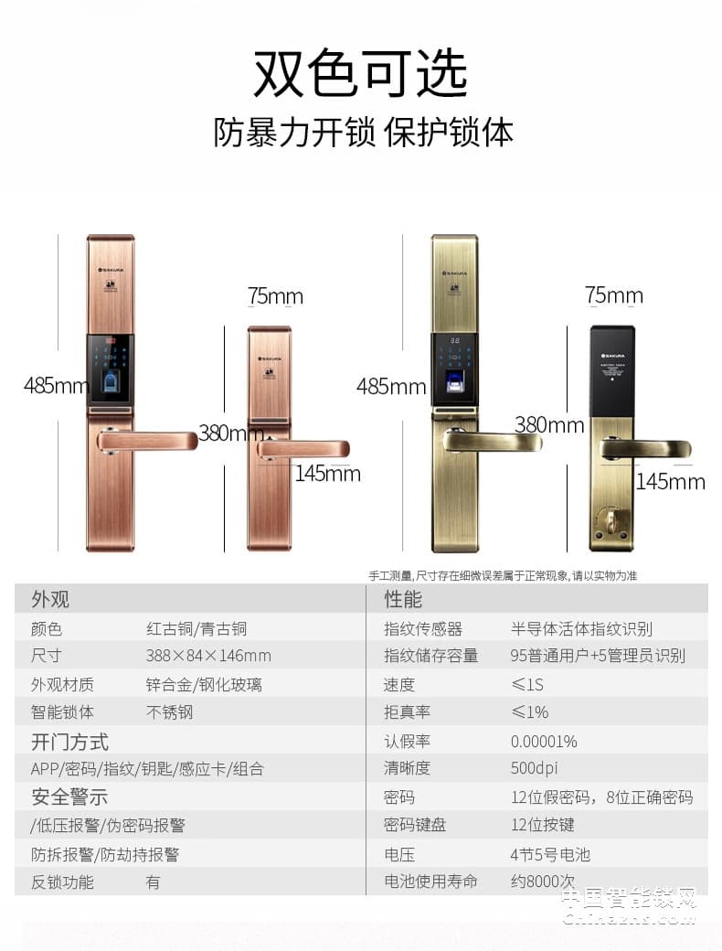 櫻花D8滑蓋指紋鎖 家用防盜門鎖感應卡電子手機app遠程房門智能鎖