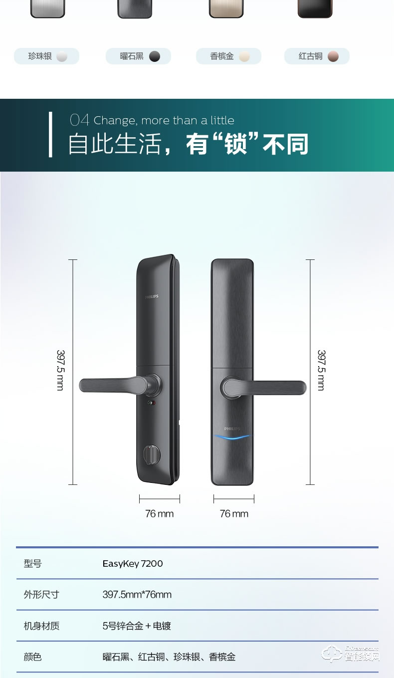 飛利浦智能鎖 7200滑蓋式家用防盜門(mén)電子鎖