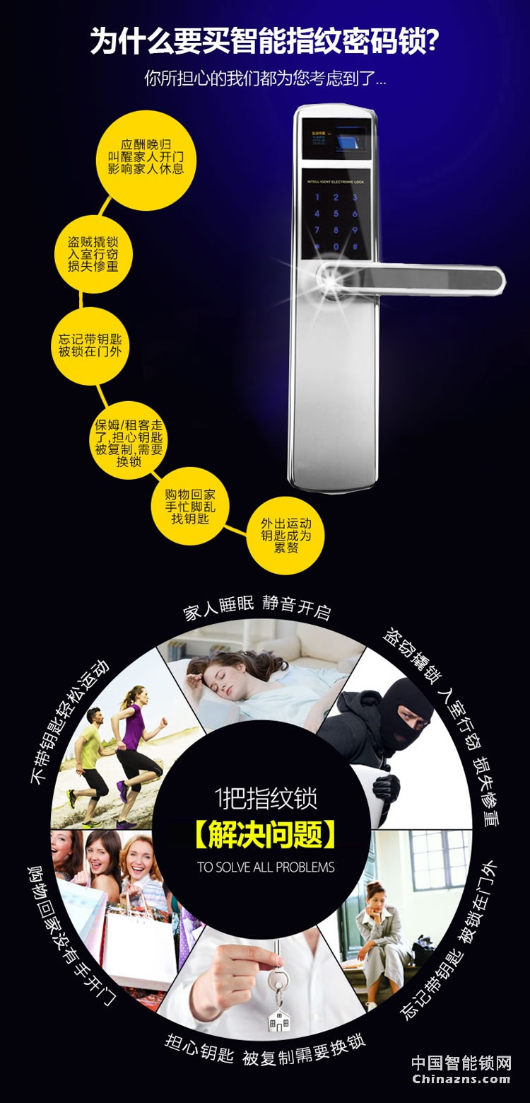 弘吉宇嘉家用指紋密碼鎖別墅專用防盜門鎖高檔智能電子鎖