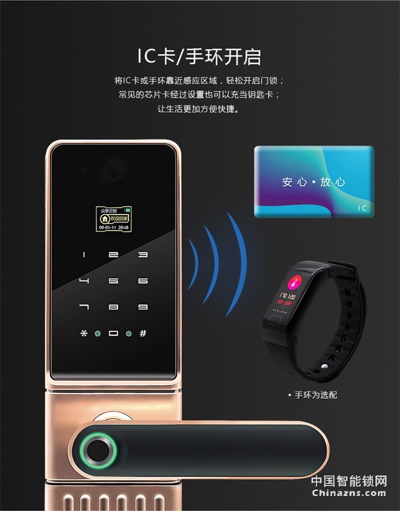 眾享電子門鎖刷卡鎖帶攝像頭 HM01指紋密碼鎖