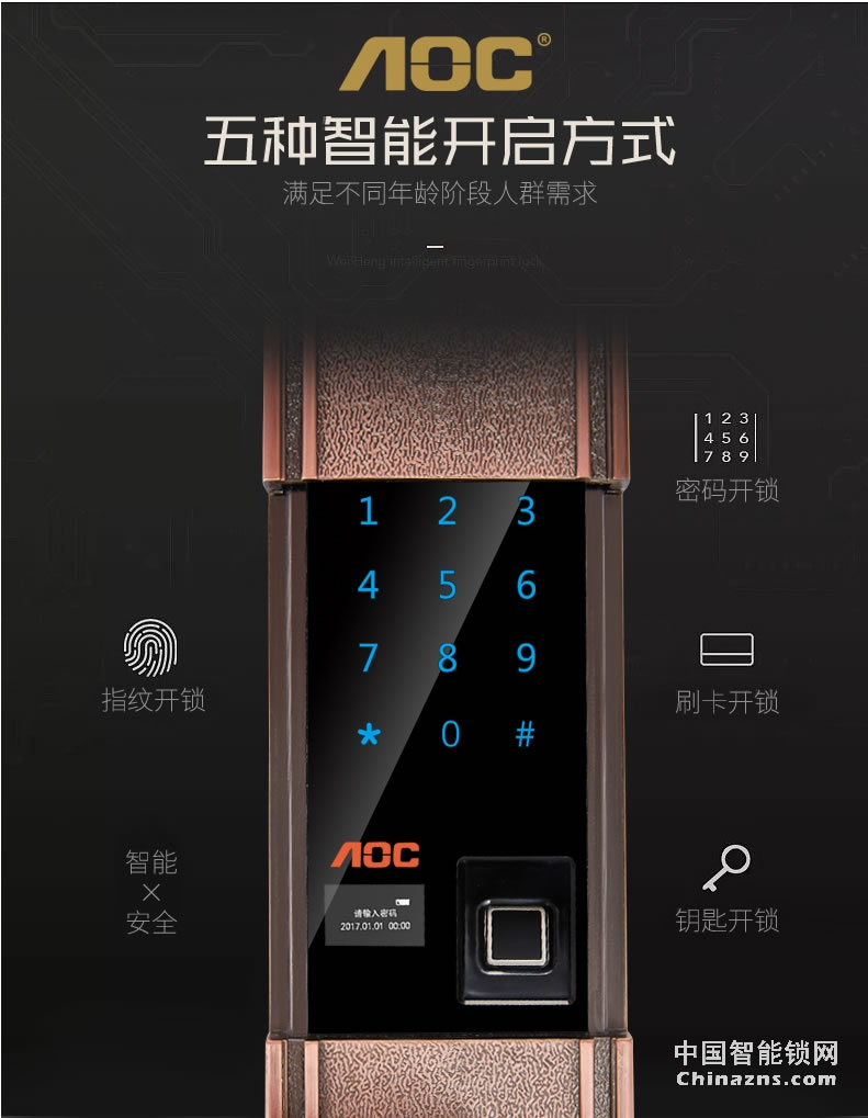 AOC智能鎖指紋鎖 家用防盜門(mén)密碼鎖 歐式全自動(dòng)電子門(mén)鎖