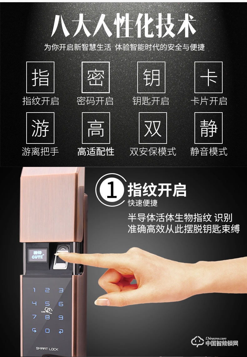 固特智能鎖 指紋鎖家用防盜門鎖電子密碼鎖刷卡感應(yīng)鎖