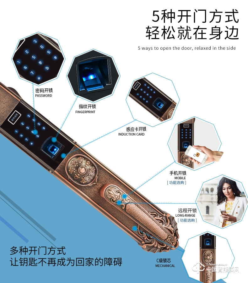 愛而福德指紋鎖 9050家用電子門鎖遠程APP攝像監控智能鎖