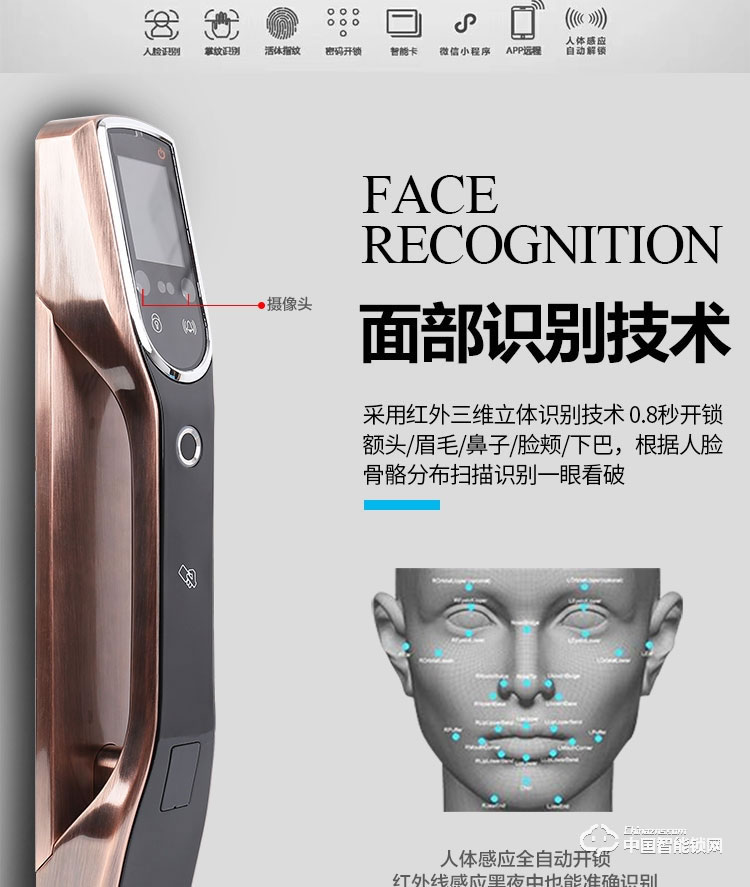 安享指紋鎖 人臉識別智能鎖 家用防盜電子密碼鎖