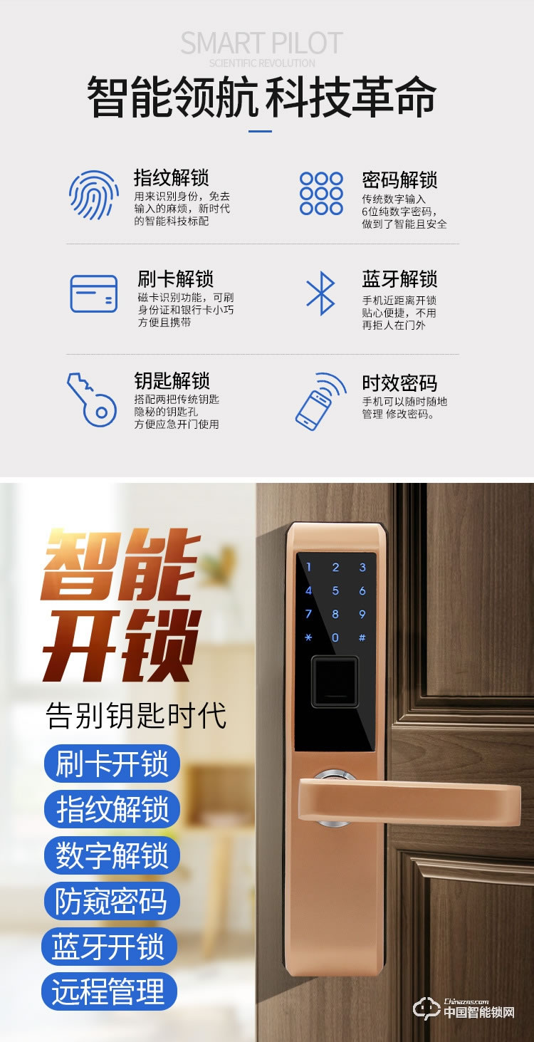 美爾固指紋鎖 ZR-6605SS 家用直板指紋 防盜門電子密碼鎖