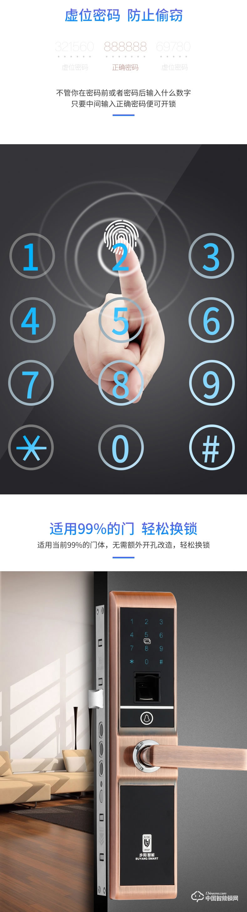 步陽指紋鎖 家用防盜門智能鎖BY-ZN03