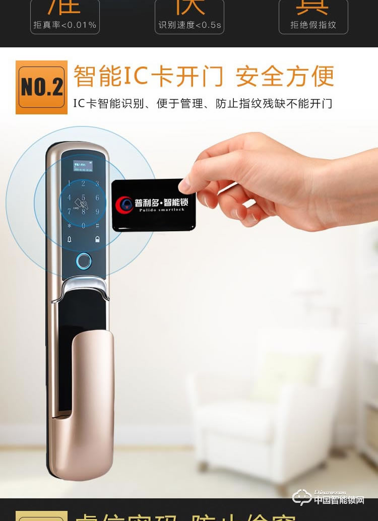 普利多智能鎖 推拉式指紋密碼鎖