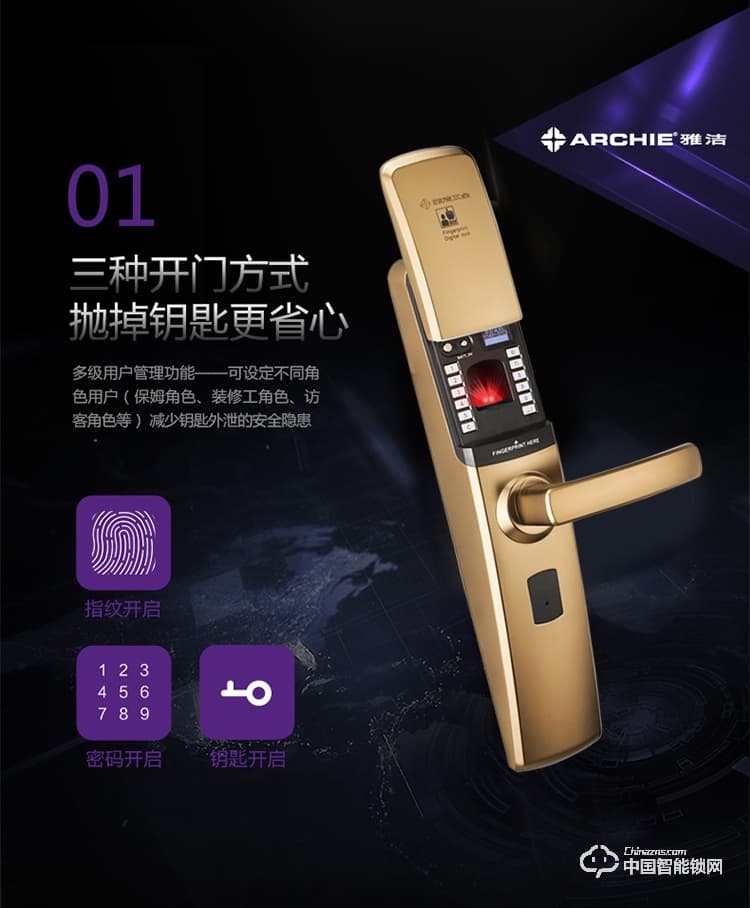 雅潔智能門鎖 AJ1021B-03指紋鎖電子鎖防盜大門密碼鎖