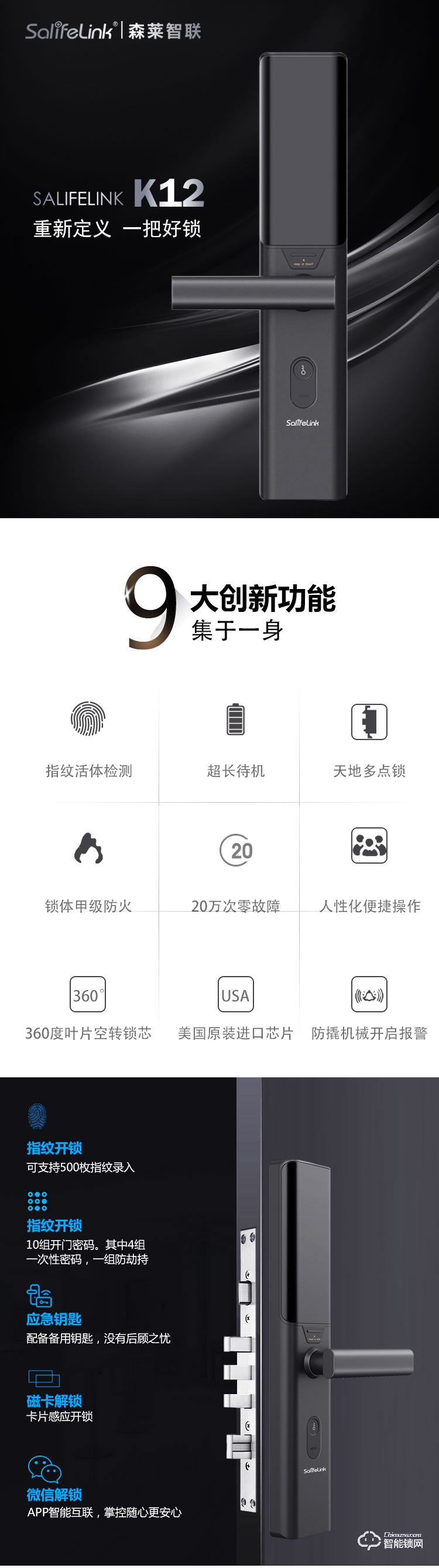 森萊智聯(lián)智能鎖 家用防盜門電子密碼鎖指紋鎖