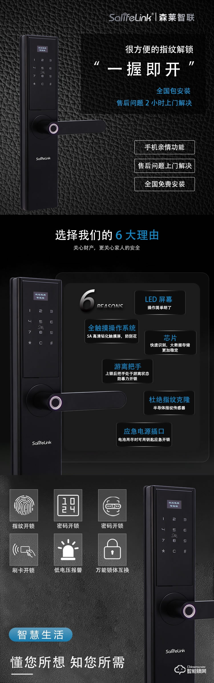 森萊智聯智能鎖 家用高檔防盜門酒店智能鎖