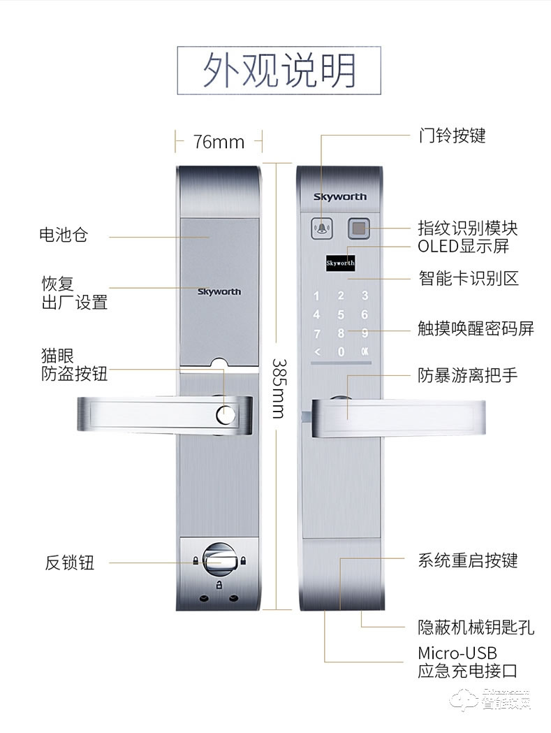 創(chuàng)維智能鎖 s1電子指紋密碼感應(yīng)鎖