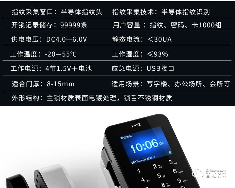 祖程智能鎖 辦公室玻璃門免開孔智能鎖