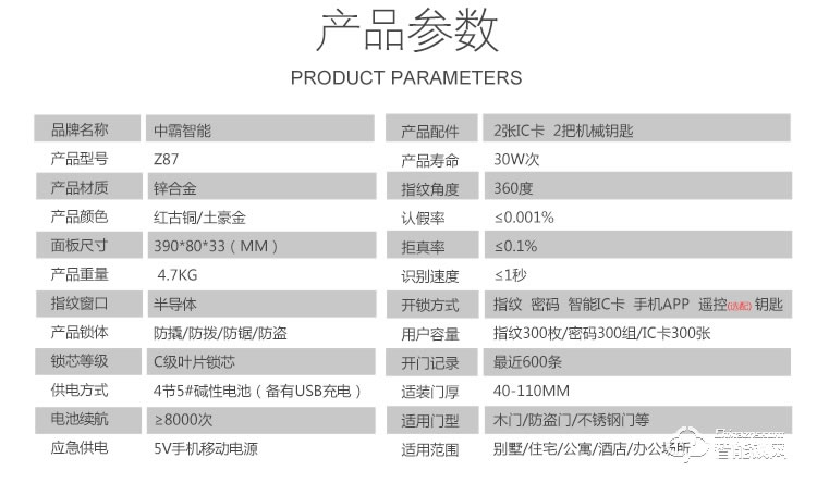 中霸智能鎖 Z87智能指紋鎖密碼鎖刷卡鎖