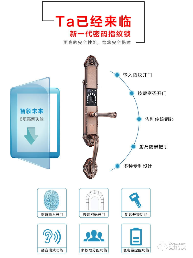 中霸智能鎖 B57指紋密碼鎖 別墅門防盜智能鎖