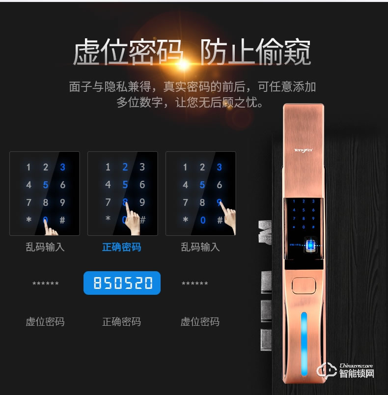 騰飛指紋鎖 家用密碼鎖推拉式防盜門智能感應鎖
