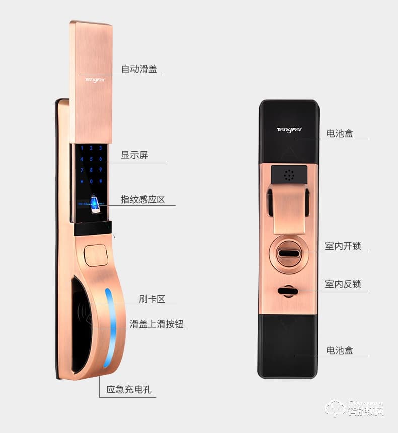 騰飛指紋鎖 家用密碼鎖推拉式防盜門智能感應鎖