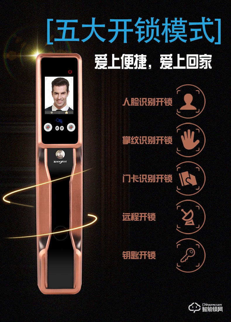 騰飛指紋鎖 全自動人臉識別鎖家用防盜門鎖