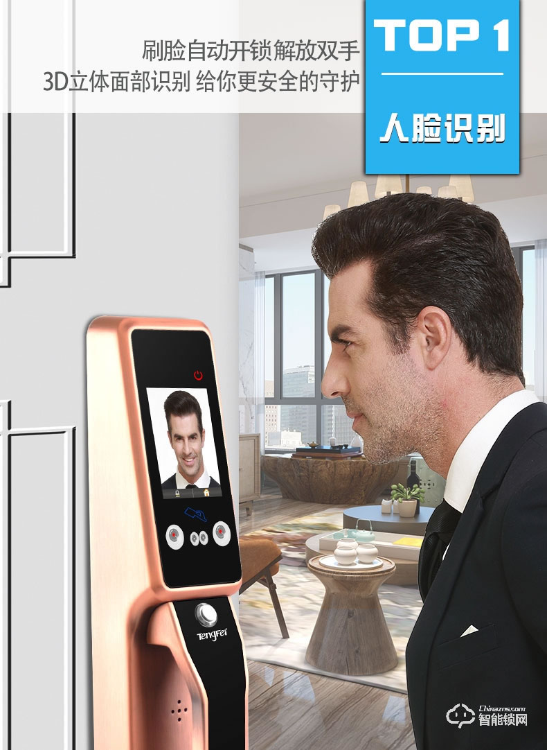騰飛指紋鎖 全自動人臉識別鎖家用防盜門鎖