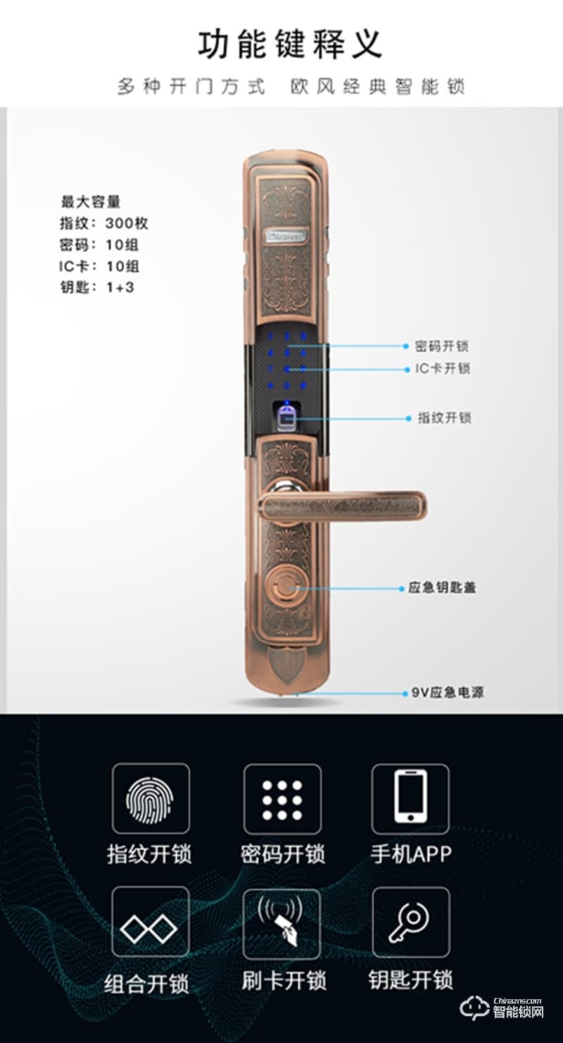 紋盾美智能鎖  L6S歐式經典智能鎖