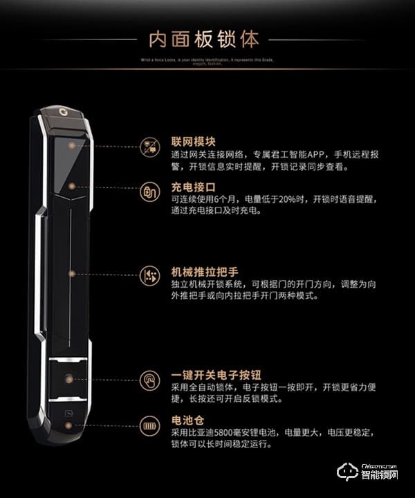 君工智能鎖 指靜脈人臉識別電子鎖