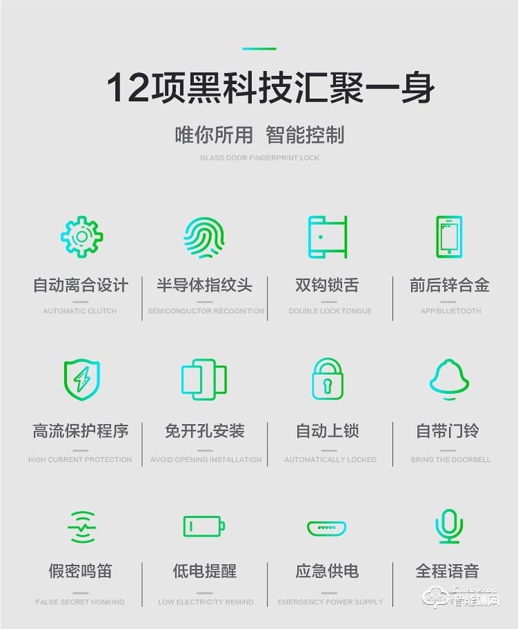百蒙智能鎖 辦公室免開孔玻璃門指紋鎖